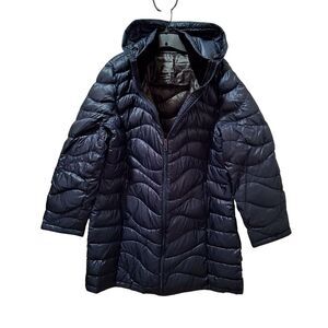 Andrew Marc Packable Lightweight Premium Down Jacket Women's XXL Navy Blue Long